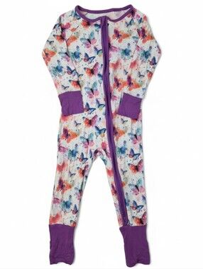 Bamboo Watercolor Butterfly Zip One Piece Romper Pajamas 18-24M